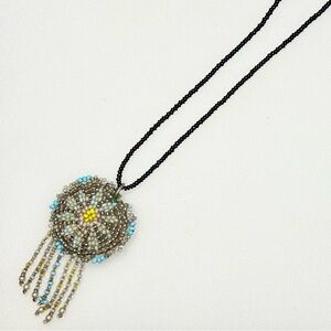 Handmade Seed Bead Neckalce with Sand Dollar Design Medallion Pendant with Fring
